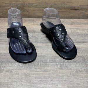 Sesto Meucci Black Leather Studded Wedge Toe Sandals Women's Size 7.5